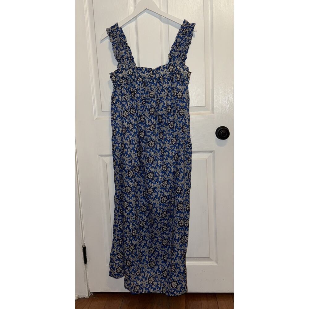 J.CREW $138 Women's Cotton Cobalt Floral Voile Ruffle-Trim Shift Dress L CA656